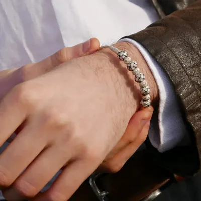 Bracelets - BRACELET 5 NOEUDS BLANCS - ARGENT ET ARGENT OXYDÉ - FAIT MAIN - HOMME & FEMME - KARAWAN AUTHENTIC