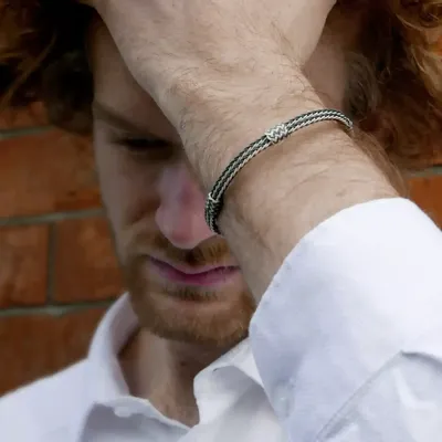 Bracelets - FINE DOUBLE BRAID BRACELET + 3 FLOWING KNOTS - SILVER AND OXIDIZED SILVER - HANDMADE - MEN&WOMEN - KARAWAN AUTHENTIC