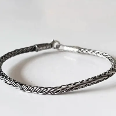 Bracelets - ROUND BRAID BRACELET - SILVER AND OXIDIZED SILVER - HANDMADE - MEN&WOMEN - KARAWAN AUTHENTIC