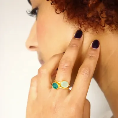 Jewelry - GOLD PLATED RING\" DROP\” AQUA CHALCY - KARAWAN AUTHENTIC