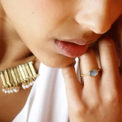 Jewelry - GOLD PLATED RING\" DROP\” LABRADORITE - KARAWAN AUTHENTIC