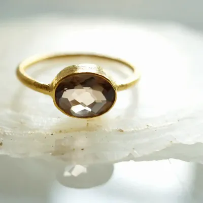 Bijoux - BAGUE PLAQUÉ OR "DROP" QUARTZ FUMÉ - KARAWAN AUTHENTIC