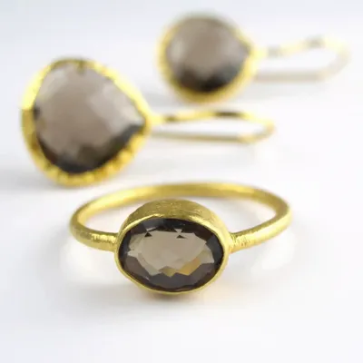 Jewelry - GOLD-PLATED RING\" DROP\” SMOKY QUARTZ - KARAWAN AUTHENTIC