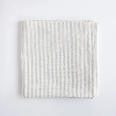 Linge de table textile - Nappe en lin beige à rayures 140 x 180 cm - OURY HOME