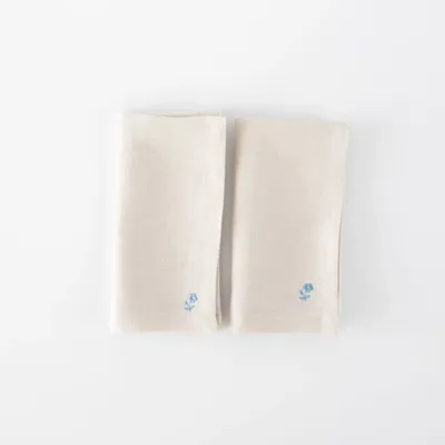 Table linen - Beige Linen Napkins (Set of 2) – Floral Embroidery - OURY HOME