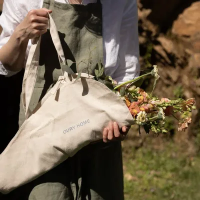 Bags and totes - Flower Bag – Organic Cotton with Blue Embroidery - OURY HOME