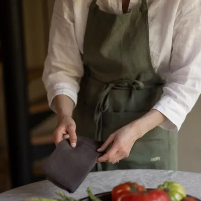 Aprons - Handcrafted Linen Apron – Green with Embroidery - OURY HOME