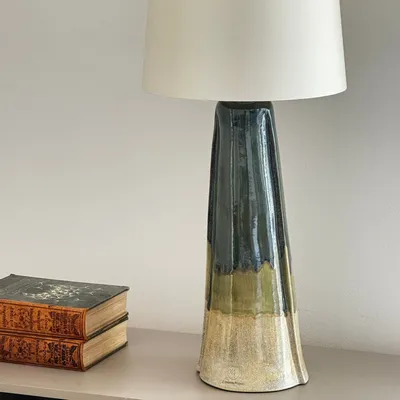 Ceramic - Conical sculpted table lamp - FUOCO BLU collection - DI VINCENZO POUJOULA