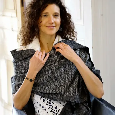 Scarves - SILK STOLE ERI\" ESHANI\” SILVER GRAY - KARAWAN AUTHENTIC