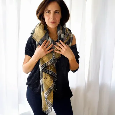 Foulards et écharpes - ETOLE EN LIN, COTON BIO ET JUTE "CHESS” - KARAWAN AUTHENTIC