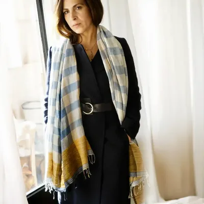 Foulards et écharpes - ETOLE EN LIN, COTON BIO ET JUTE "CHESS” - KARAWAN AUTHENTIC