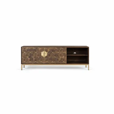 TV stands - TV cabinet in mango wood, walnut and gold metal - GINER Y COLOMER