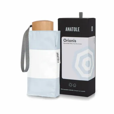 Cosmétiques - Mini parapluie-ombrelle anti-UV – Rayures Bleu Perle - Orionis - ANATOLE