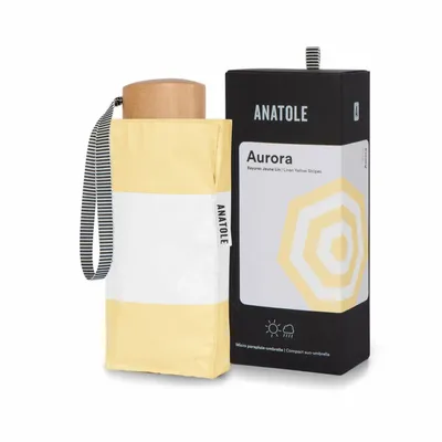 Beauty products - UV protection compact umbrella – Linen Yellow Stripes – Aurora - ANATOLE