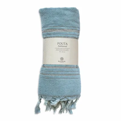 Serviettes de bain - FOUTA EN COTON BIOLOGIQUE - Collection DOLCE- Couleur Aigue marine - KARAWAN AUTHENTIC