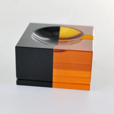 Objets de décoration - CENDRIER EN CRISTAL AMBRE/NOIR 12x12x7h - FANCY