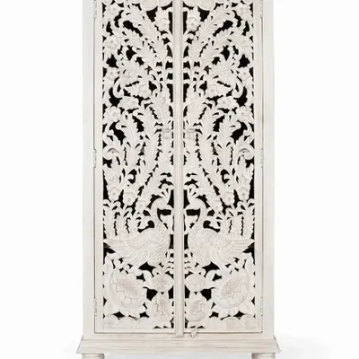 Wardrobe - White aged mango wood cabinet - GINER Y COLOMER