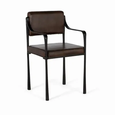 Chaises - Chaise recouverte de cuir naturel marron et pieds en métal - GINER Y COLOMER