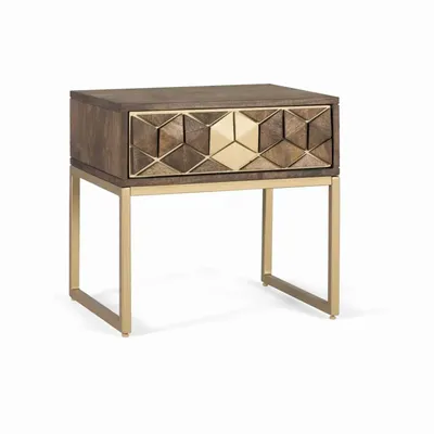 Tables de nuit - Table de chevet manguier noyer et doré - GINER Y COLOMER