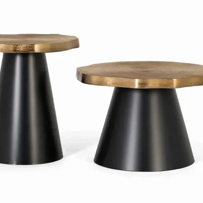 Tables basses - Lot de 2 tables basses en métal et cuivre vieilli - GINER Y COLOMER