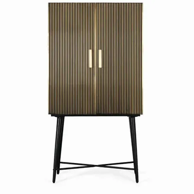 Wardrobe - 2-door wooden cabinet covered in bronze and marble top - GINER Y COLOMER
