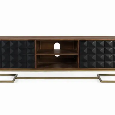 TV stands - Handmade mango wood TV cabinet with golden legs, 150 cm - GINER Y COLOMER