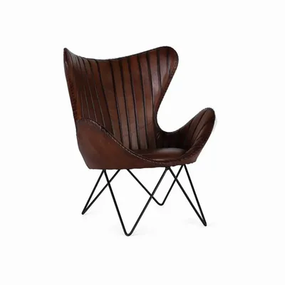 Armchairs - Armchair covered in brown natural leather with metal legs - GINER Y COLOMER