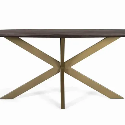 Dining Tables - Oval dining table in acacia wood and metal legs 200 cm - GINER Y COLOMER