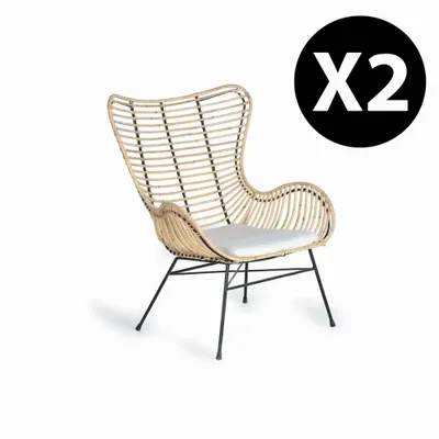 Chairs - Set of 2 rattan and metal chairs - GINER Y COLOMER
