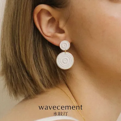 Jewelry - Wave Pattern Series - Double Round Cement Earrings - WAVECEMENT