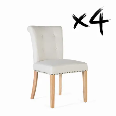 Chaises - Lot de 4 chaises en tissu beige et en bois - GINER Y COLOMER