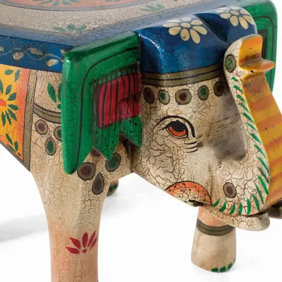 Tabourets - Tabouret en bois de manguier peint à la main avec détails multicolores - GINER Y COLOMER