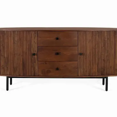 Sideboards - Sideboard with 2 doors and 3 drawers in acacia wood and metal legs - GINER Y COLOMER