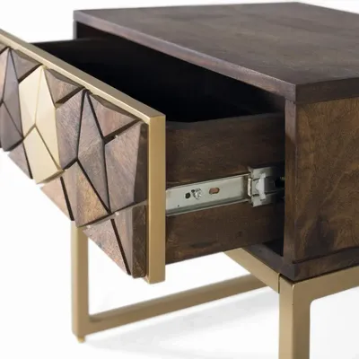 Tables de nuit - Table de chevet manguier noyer et doré - GINER Y COLOMER