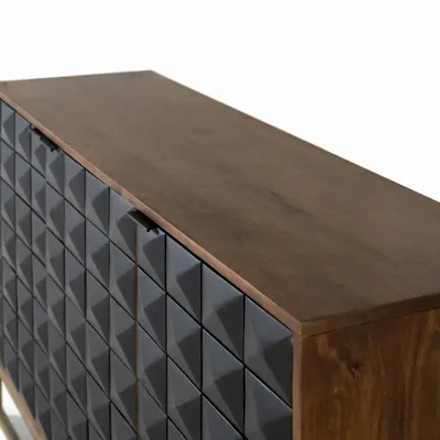 Sideboards - Hand-carved sideboard in mango wood with gilded legs 135 cm - GINER Y COLOMER