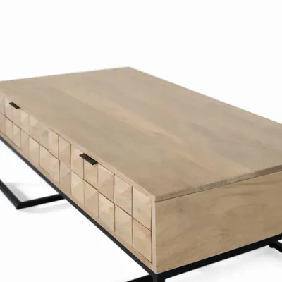 Coffee tables - Handcrafted and carved mango wood coffee table, 120 cm - GINER Y COLOMER