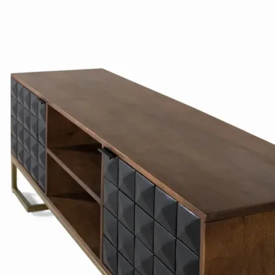 Meubles TV - Meuble TV fait main en bois de manguier avec pieds dorés, 150 cm - GINER Y COLOMER