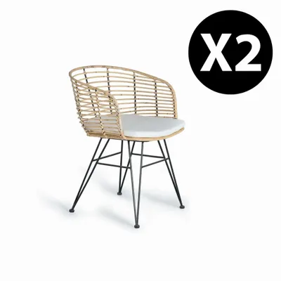 Chairs - Set of 2 rattan and metal chairs - GINER Y COLOMER