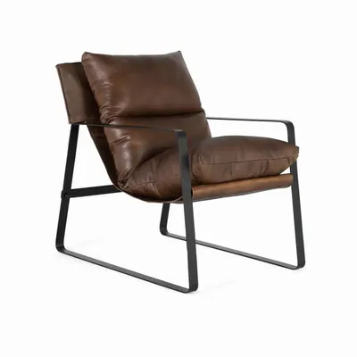 Armchairs - Brown leather and metal armchair - GINER Y COLOMER