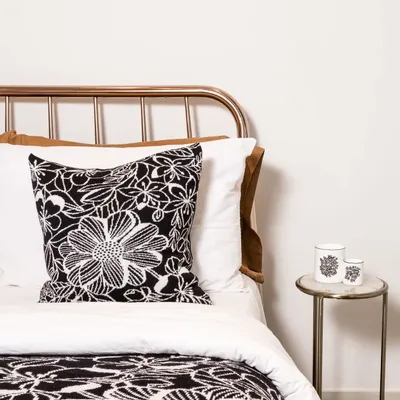 Fabric cushions - 'Floral Figment' Wool Cushion, 50x50cm - SHAKU