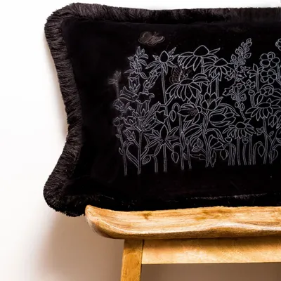 Fabric cushions - 'Sweet Vista' Embroidered Cushion, 50x35cm - SHAKU