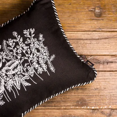 Fabric cushions - 'Meadow' Hand Embroidered Italian Cushion, 50 x 35 cm - SHAKU