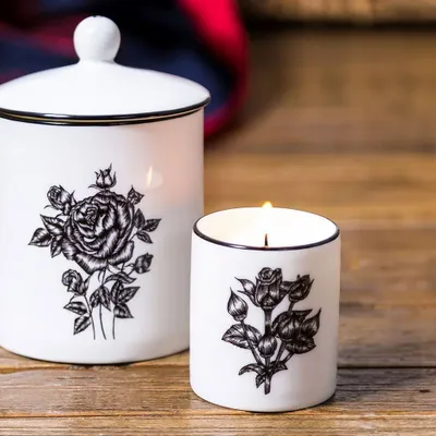 Candles - Indian Rose Scented Candle in Fine Bone China Pot - SHAKU