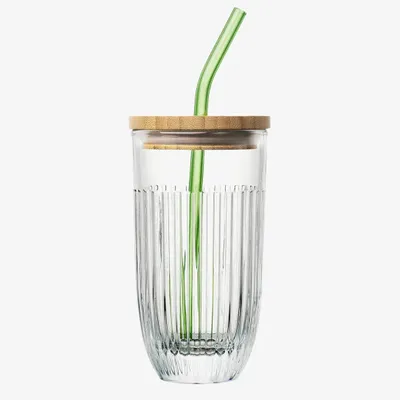 Glass - OUESSANT smoothie glass box with green glass straw and brush - LA ROCHÈRE