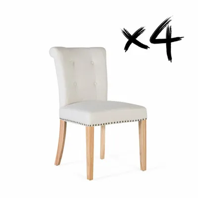 Chairs - Set of 4 beige fabric and wood chairs - GINER Y COLOMER
