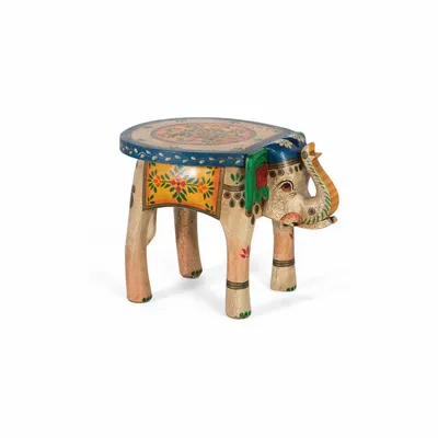 Stools - Hand-painted mango wood stool with multi-colored details - GINER Y COLOMER