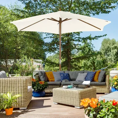 Sunshades - Straight hexagonal parasol dim. Ø 2.5 x 2.3H m bamboo polyester - AOSOM BUSINESS