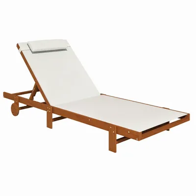 Deck chairs - Exotic style wooden sun lounger with 2 wheels - reclining, headrest - white textilene - AOSOM BUSINESS