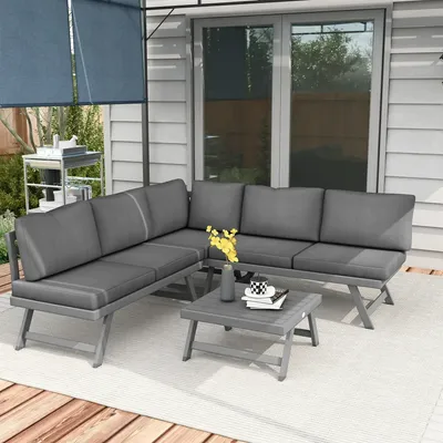 Lawn sofas - Contemporary style 5-seater corner garden furniture set with coffee table and cushions - AOSOM BUSINESS