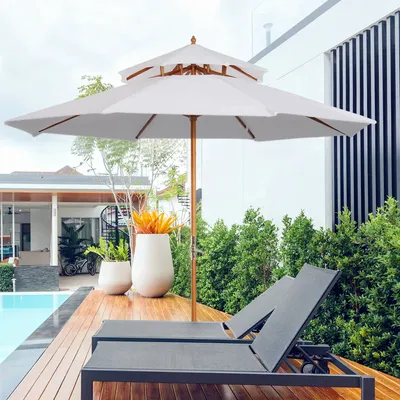 Sunshades - Straight poplar wood parasol with 2 roofs - AOSOM BUSINESS